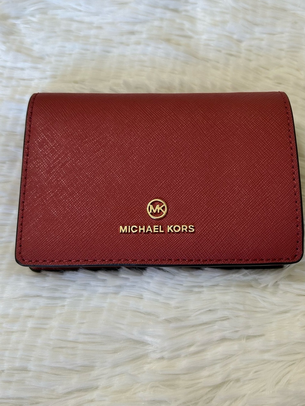 MICHAEL KORS Red Saffiano Leather Card & Key Holder with Gold Logo